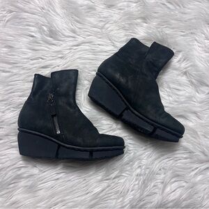 Trippen leather Sleek Black Ankle Boots with Wedge Heel